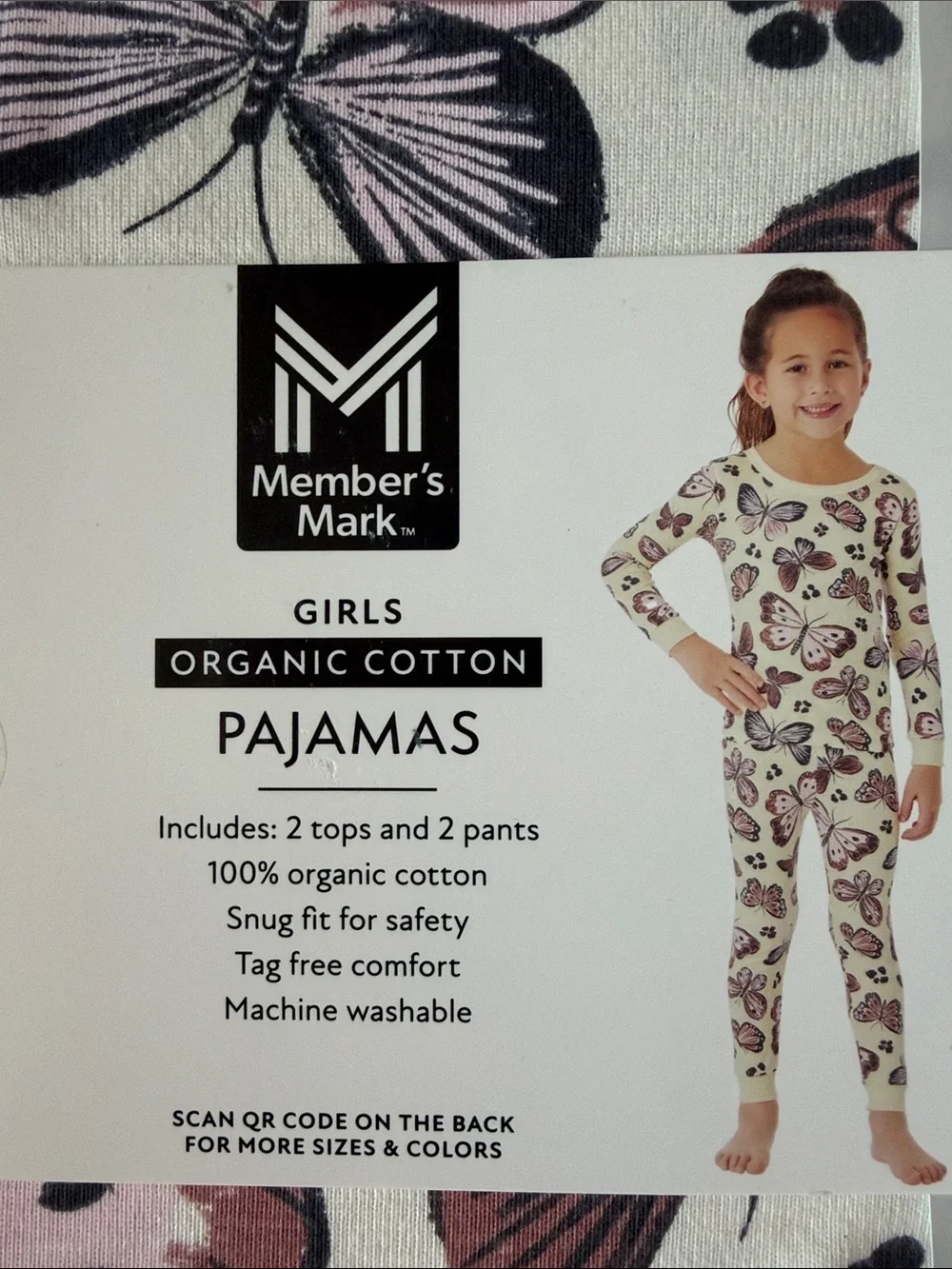 Member's Mark Girls' Pink Butterfly Organic Cotton Pajama Set